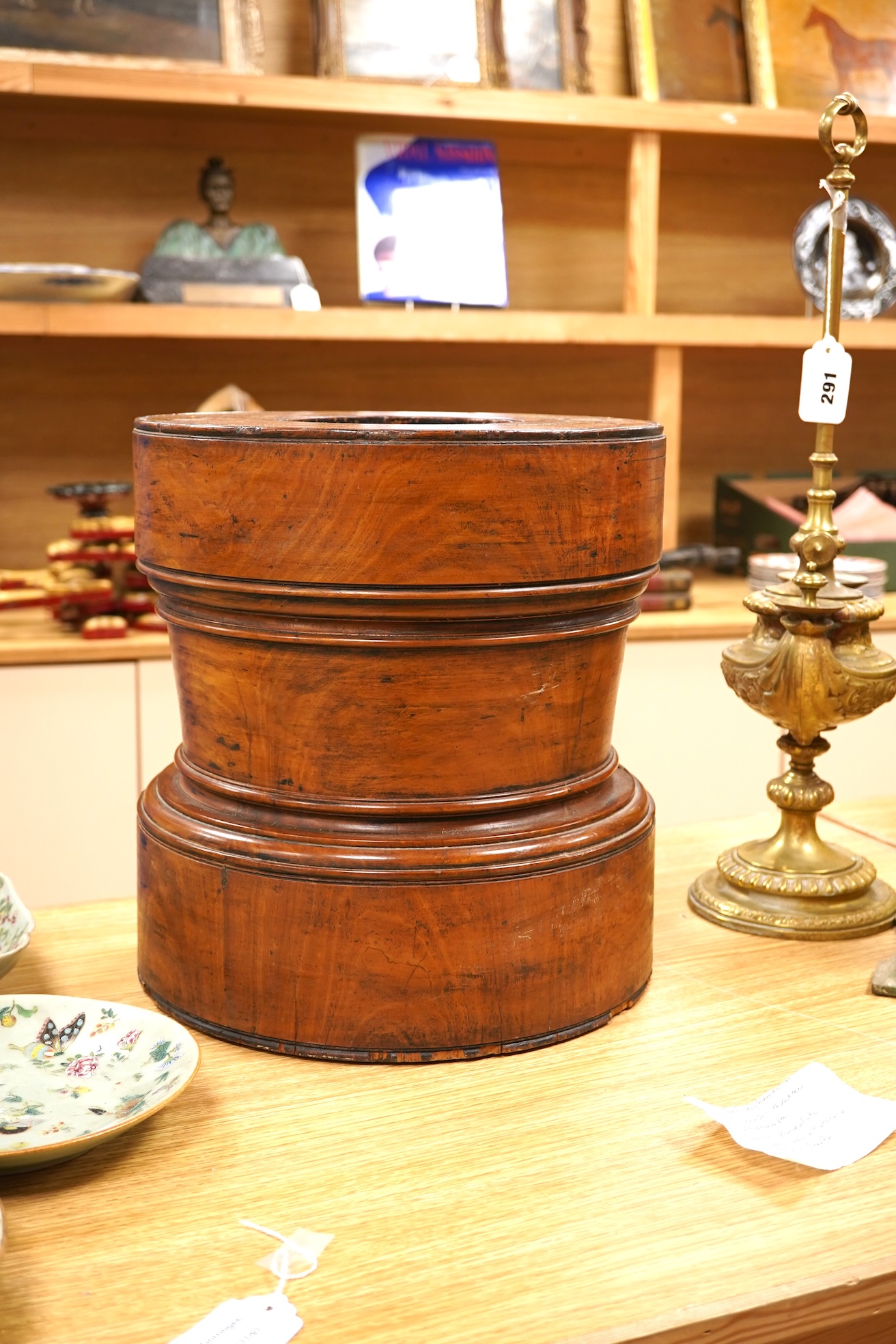 A large Indian solid turned satinwood mortar, Kerala, 19th century, 34cm